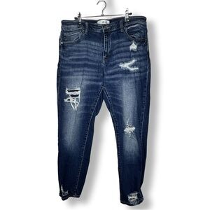 Womens KANCAN “Alena” Mid Rise Slim Cut Boyfriend Jeans Dk Blue Wash Sz 11/29